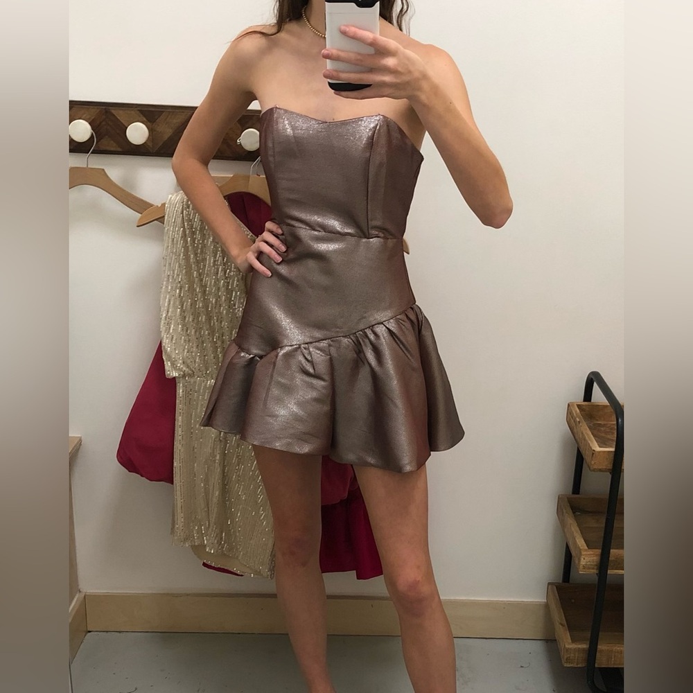 Do+Be Brown Metallic Strapless Mini Dress